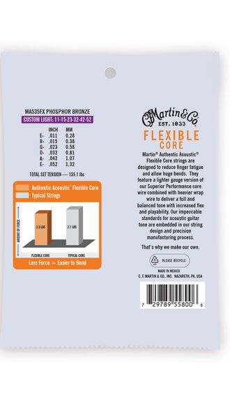 Authentic Acoustic Flexible Core Guitar Strings Phosphor Bronze